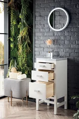 Addison 15" Base Cabinet, Glossy White w/ 3 CM Carrara Marble Top