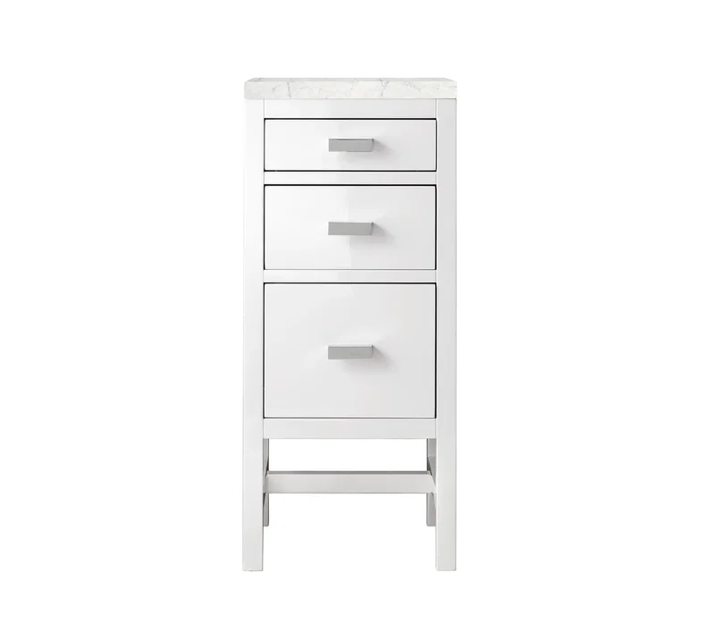 Addison 15" Base Cabinet, Glossy White w/ 3 CM Eternal Jasmine Pearl Silestone Top