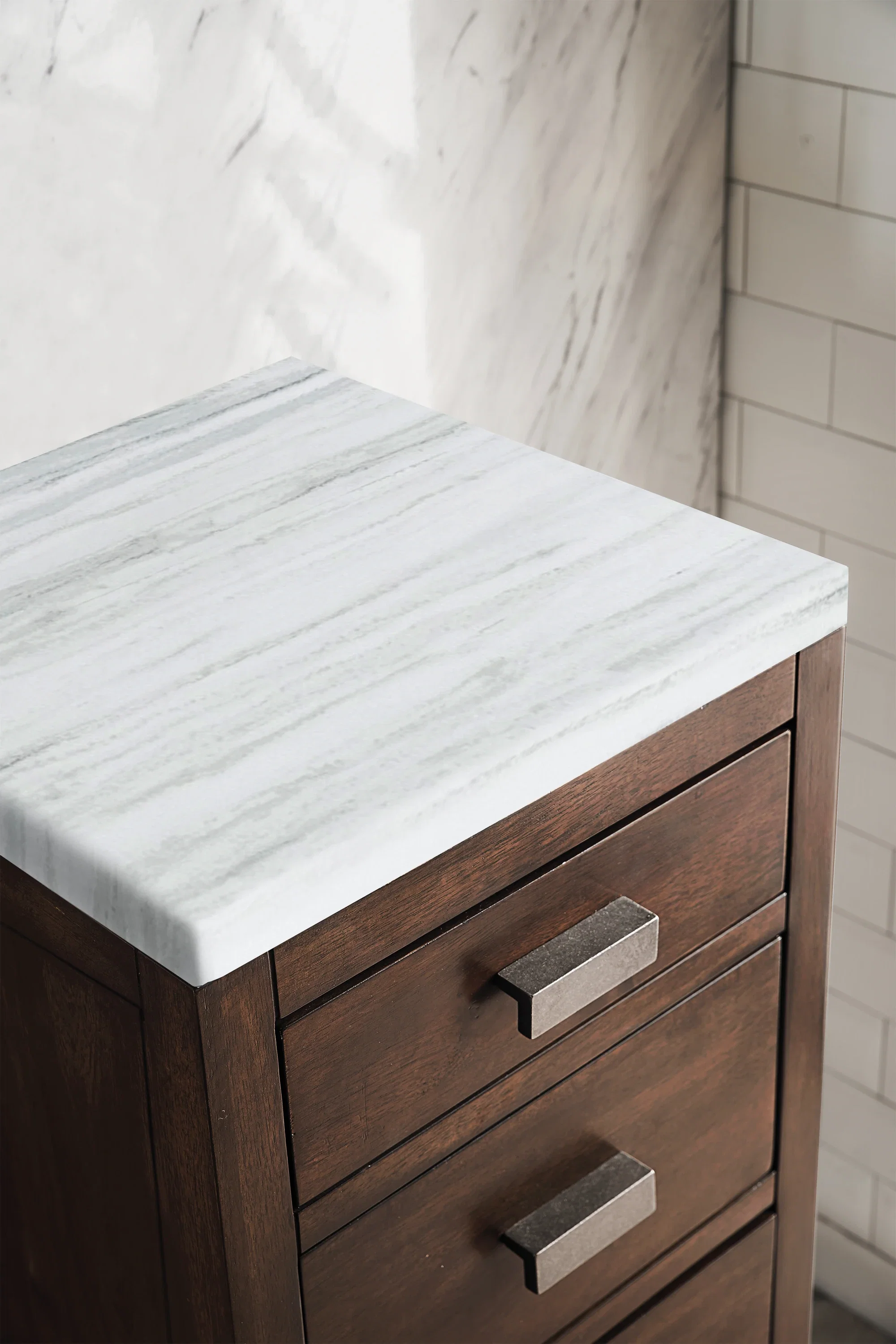 Addison 15" Base Cabinet, Mid-Century Acacia w/ 3 CM Arctic Fall Solid Surface Top