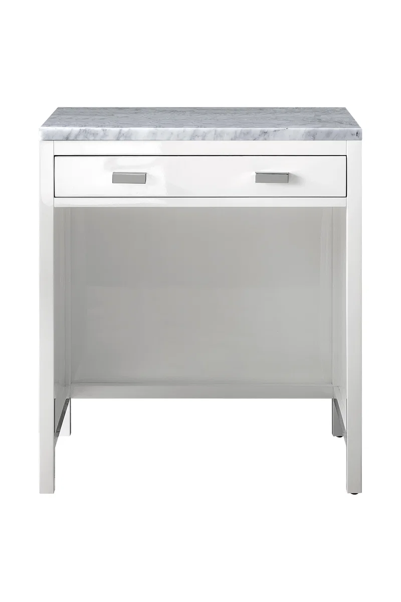 Addison 30" Countertop Unit, Glossy White w/ 3 CM Carrara Marble Top