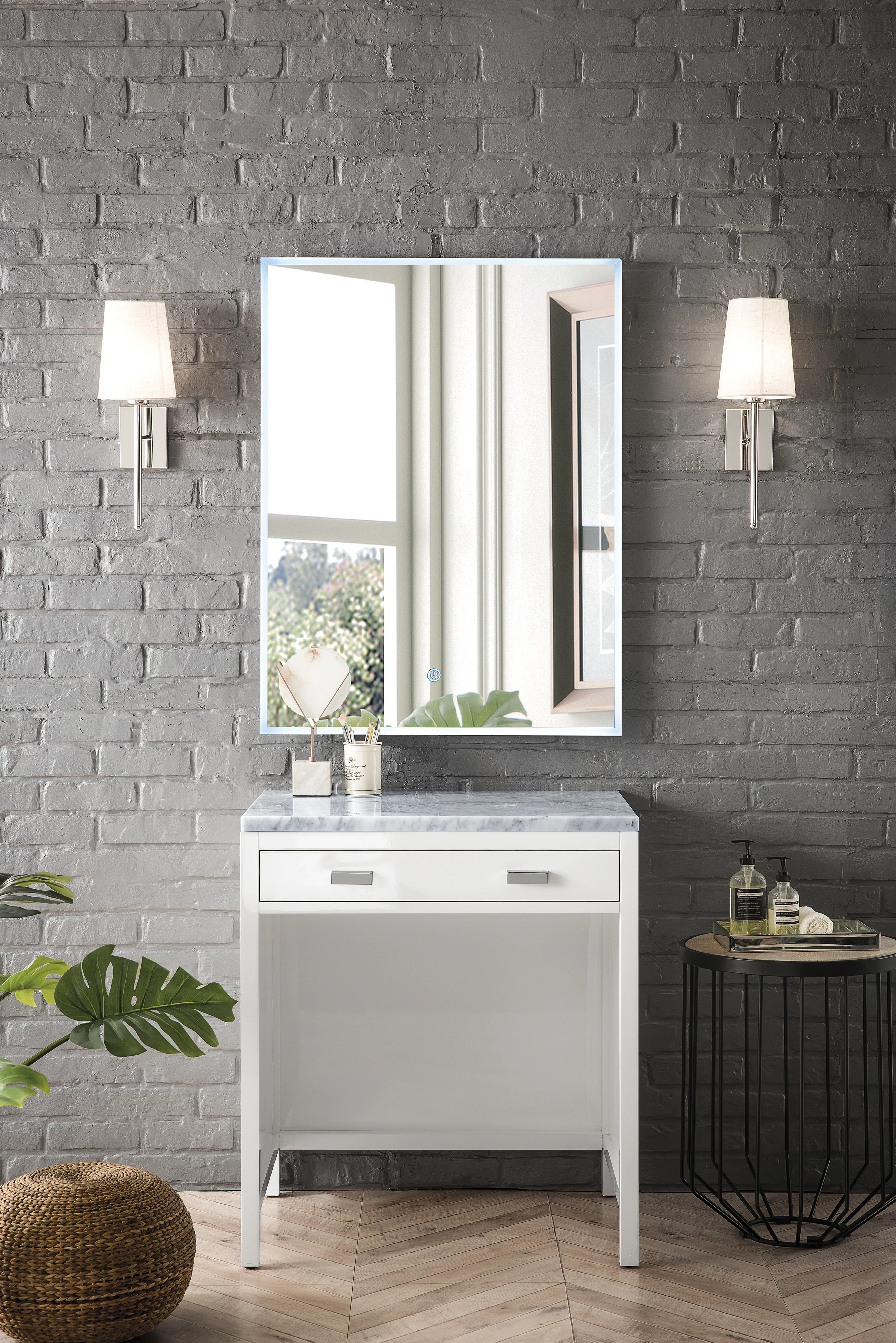 Addison 30" Countertop Unit, Glossy White w/ 3 CM Carrara Marble Top
