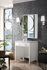 Addison 30" Countertop Unit, Glossy White w/ 3 CM Carrara Marble Top