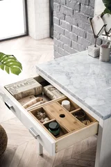 Addison 30" Countertop Unit, Glossy White w/ 3 CM Carrara Marble Top