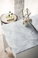 Addison 30" Countertop Unit, Glossy White w/ 3 CM Carrara Marble Top