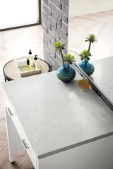 Addison 30" Countertop Unit, Glossy White w/ 3 CM Eternal Jasmine Pearl Silestone Top