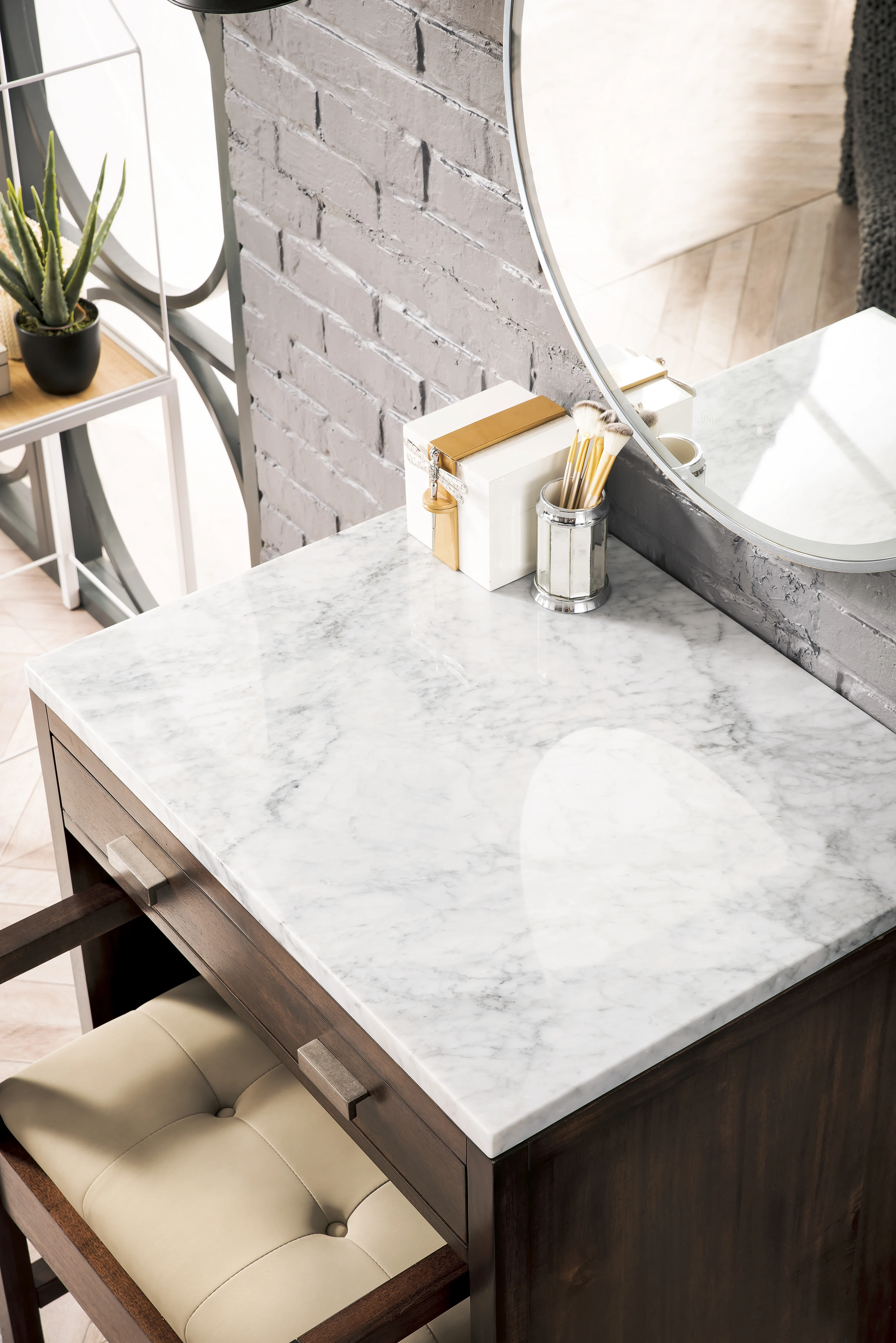 Addison 30" Countertop Unit, Mid-Century Acacia w/ 3 CM Carrara Marble Top