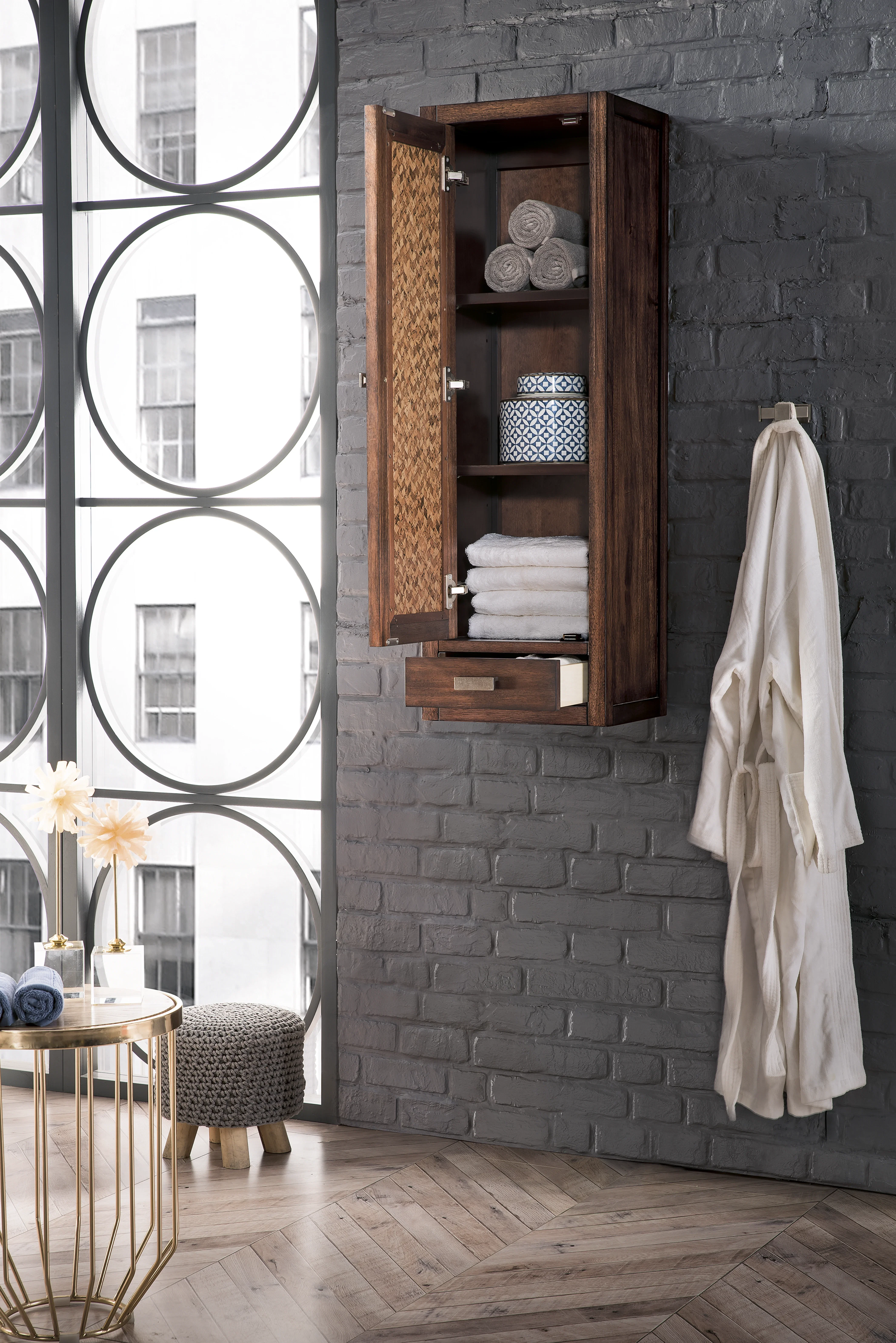 Addison 12" D Petite Tower Hutch - Left, Mid-Century Acacia