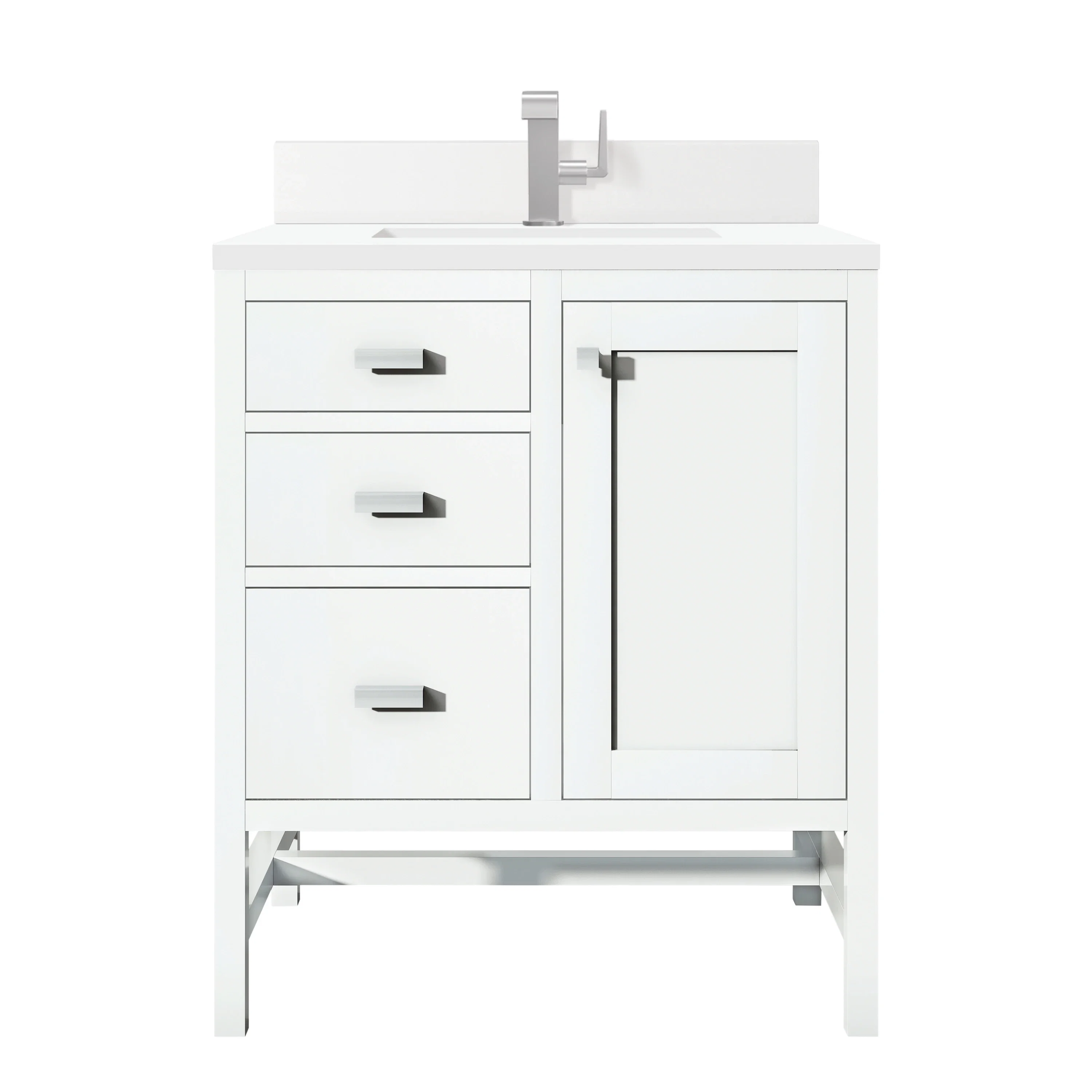 Addison 30" Single Vanity, Glossy White w/ Single Hole 3 CM White Zeus Silestone Top & Backsplash