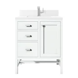 Addison 30" Single Vanity, Glossy White w/ Single Hole 3 CM White Zeus Silestone Top & Backsplash