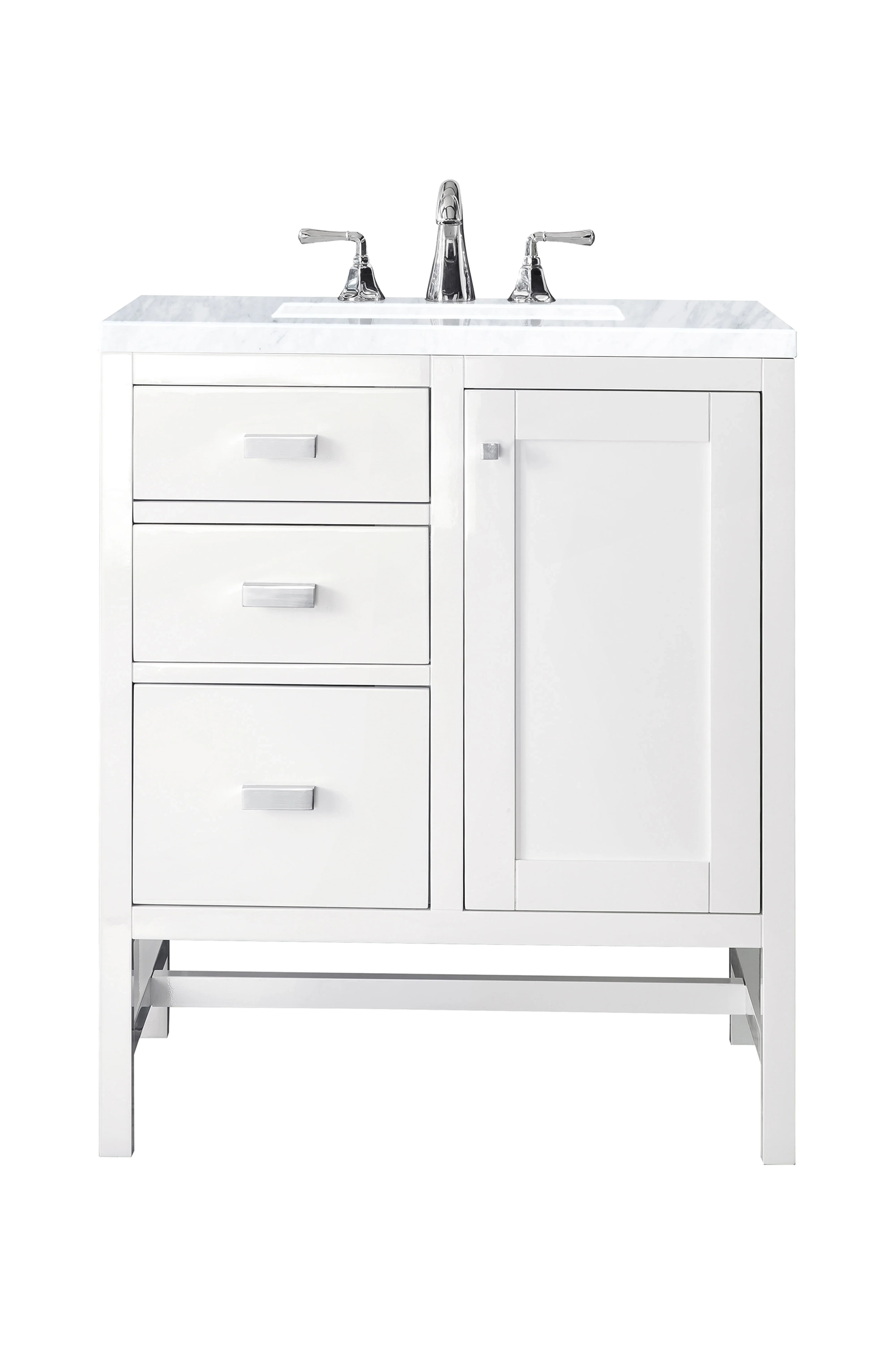 Addison 30" Single Vanity, Glossy White w/ 3 CM Carrara White Top