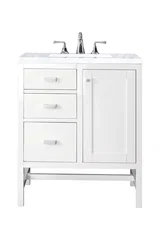 Addison 30" Single Vanity, Glossy White w/ 3 CM Carrara White Top