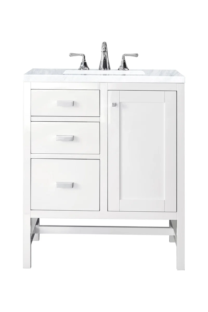 Addison 30" Single Vanity, Glossy White w/ 3 CM Carrara White Top