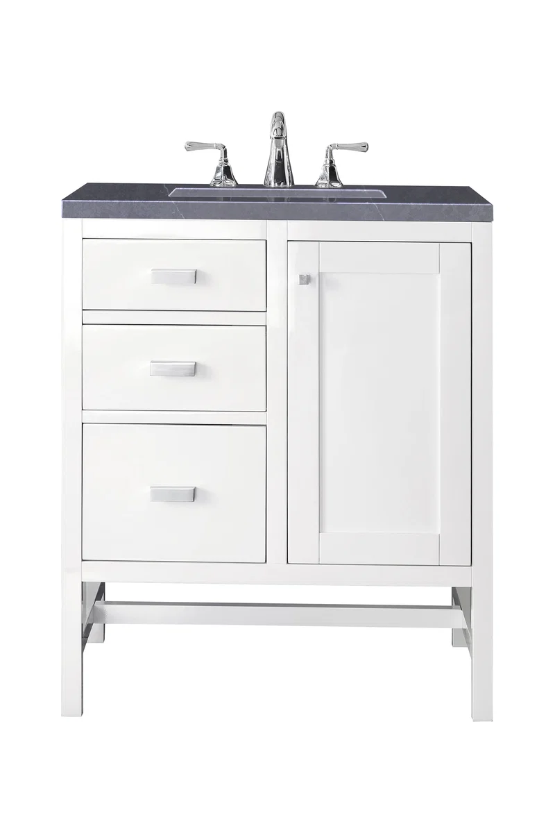 Addison 30" Single Vanity, Glossy White w/ 3 CM Charcoal Soapstone Silestone Top