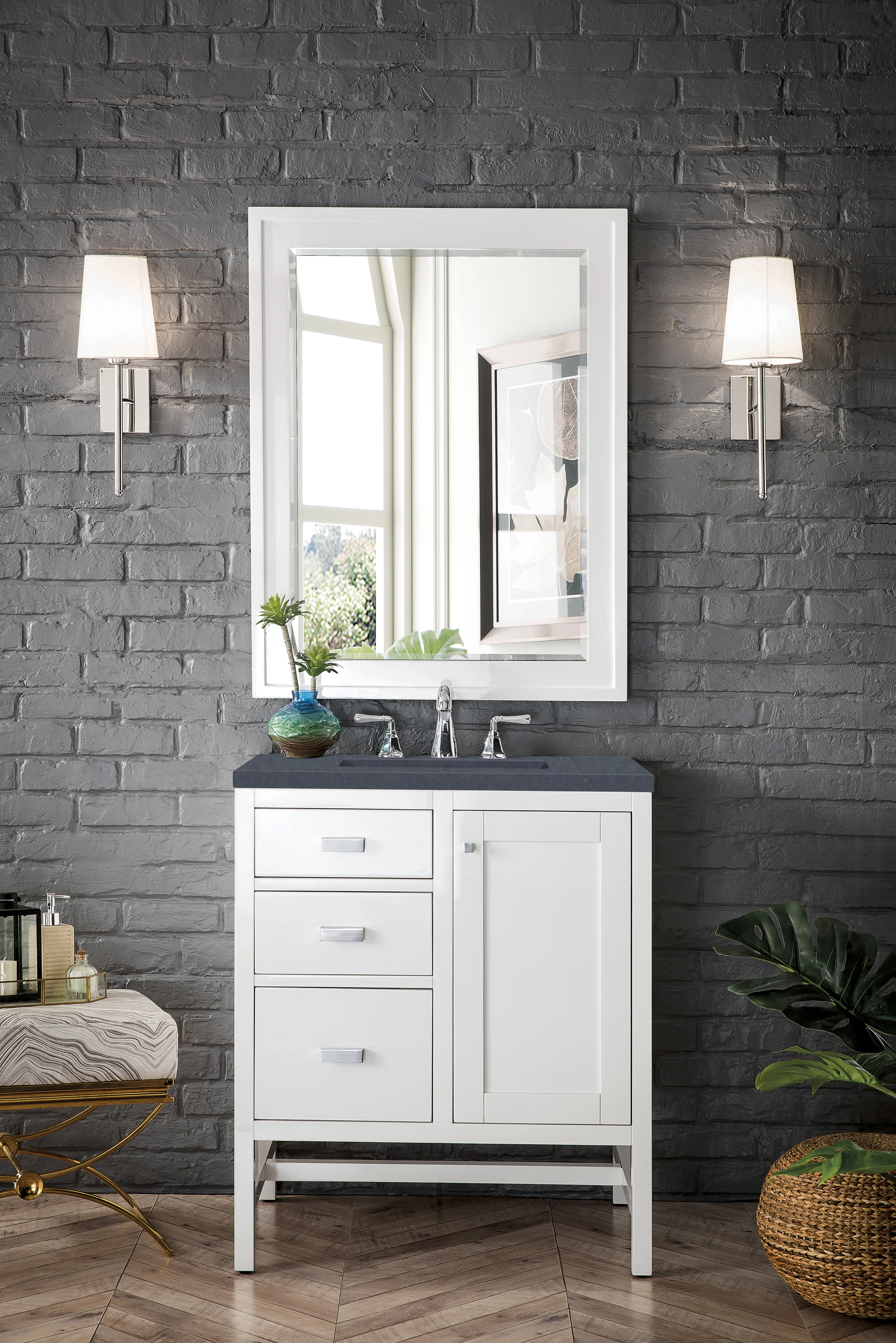 Addison 30" Single Vanity, Glossy White w/ 3 CM Charcoal Soapstone Silestone Top