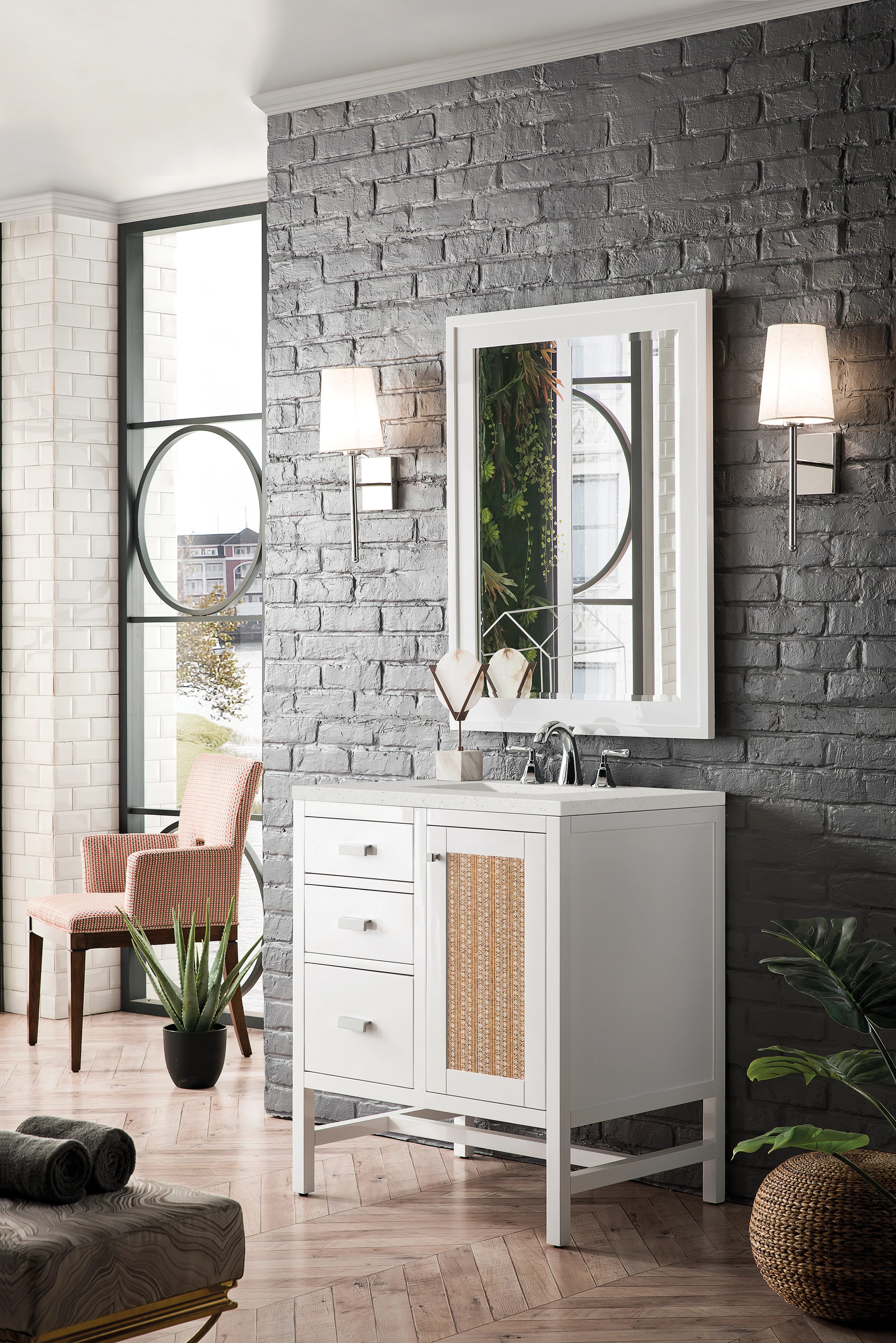 Addison 30" Single Vanity, Glossy White w/ 3 CM Lime Delight Silestone Top