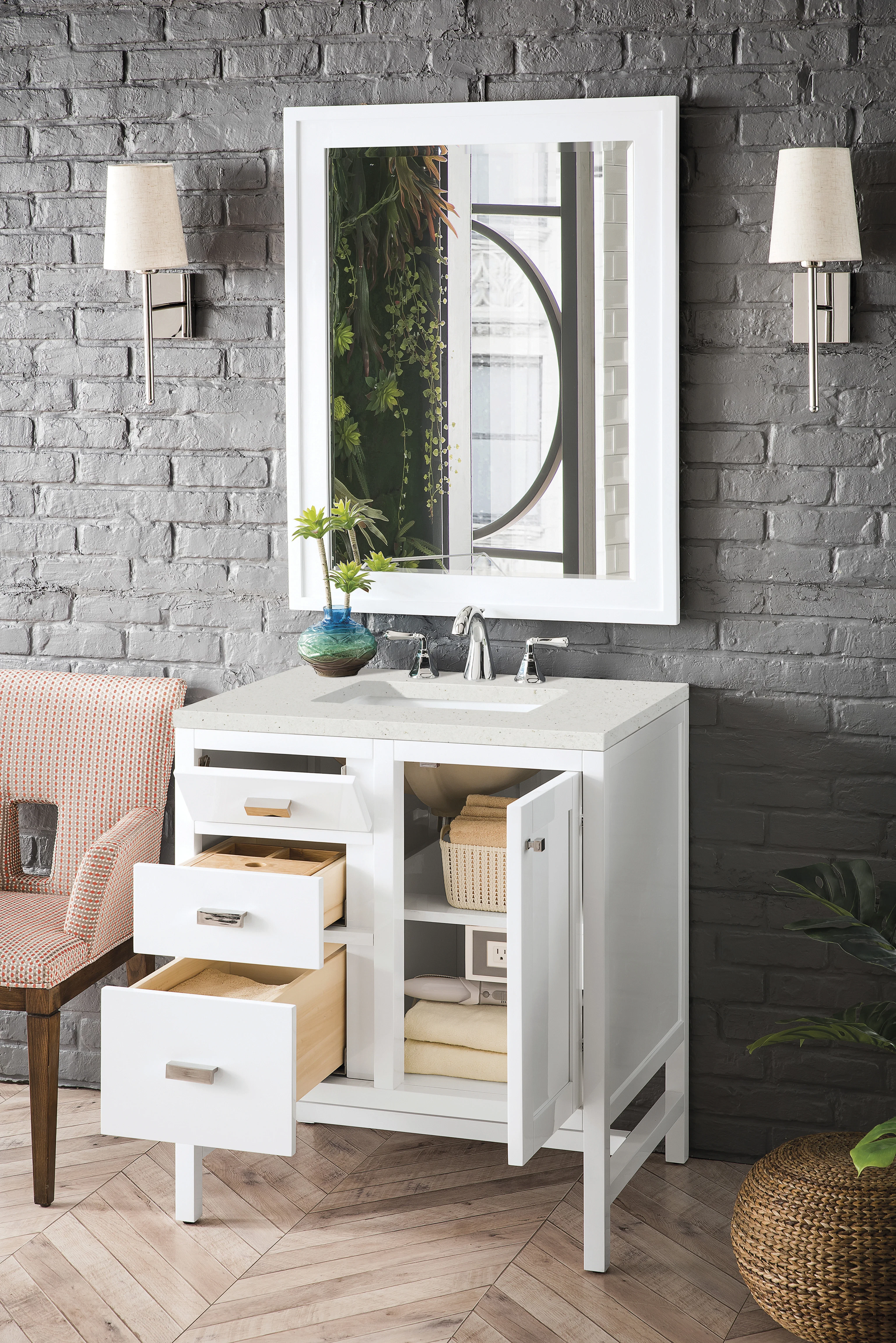 Addison 30" Single Vanity, Glossy White w/ 3 CM Lime Delight Silestone Top