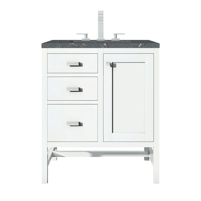 Addison 30" Single Vanity, Glossy White w/ 3 CM Parisien Bleu Silestone Top
