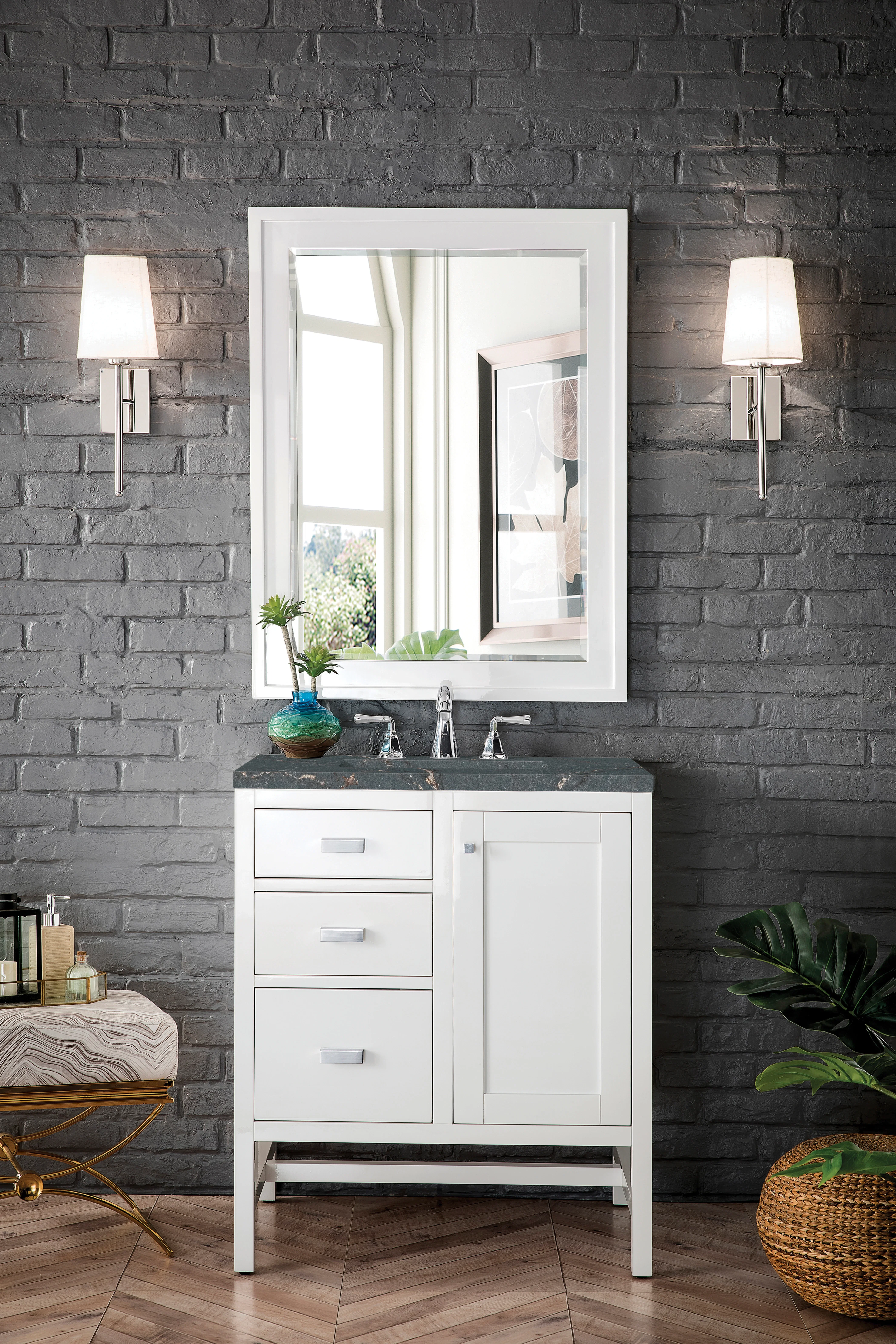 Addison 30" Single Vanity, Glossy White w/ 3 CM Parisien Bleu Silestone Top