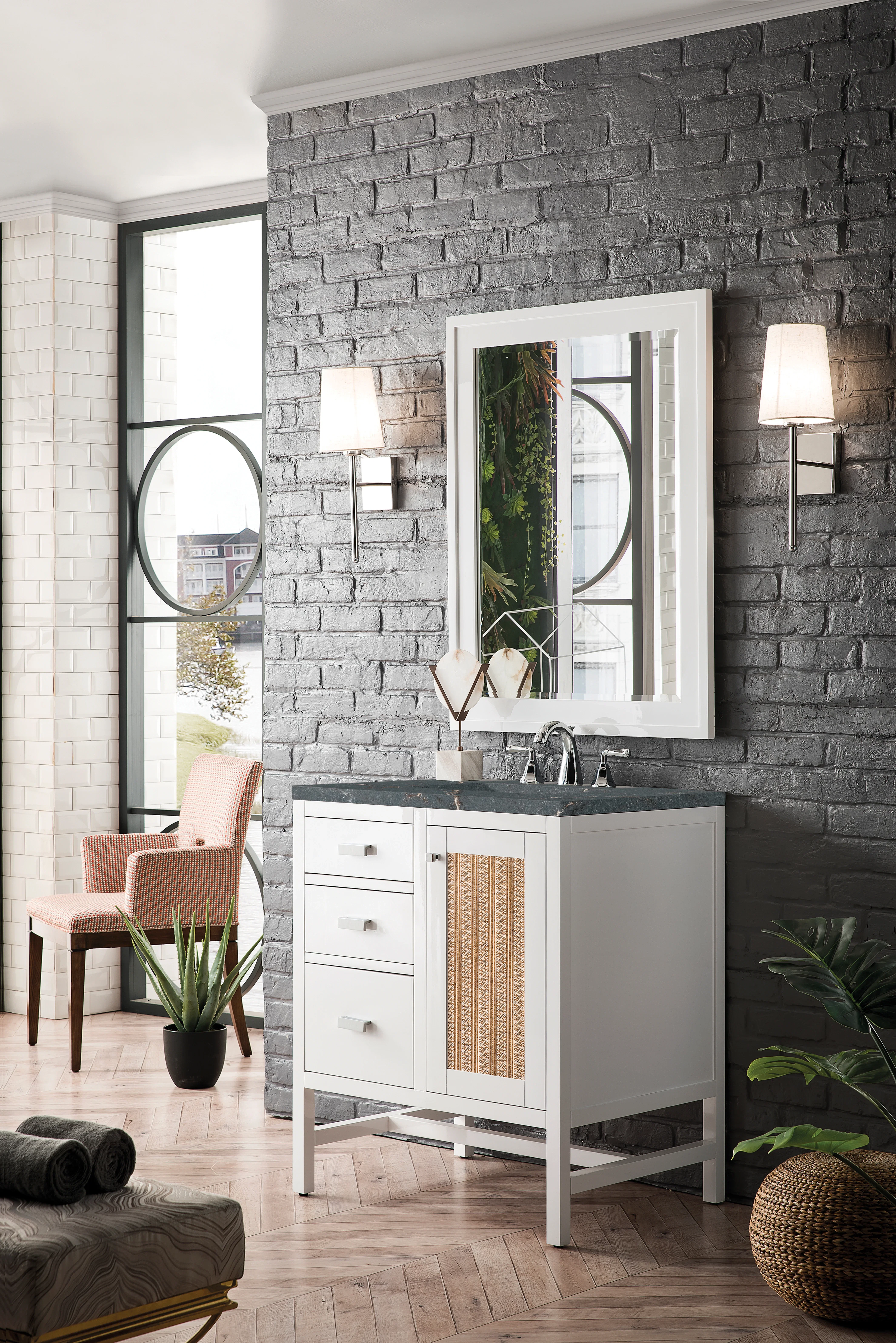 Addison 30" Single Vanity, Glossy White w/ 3 CM Parisien Bleu Silestone Top