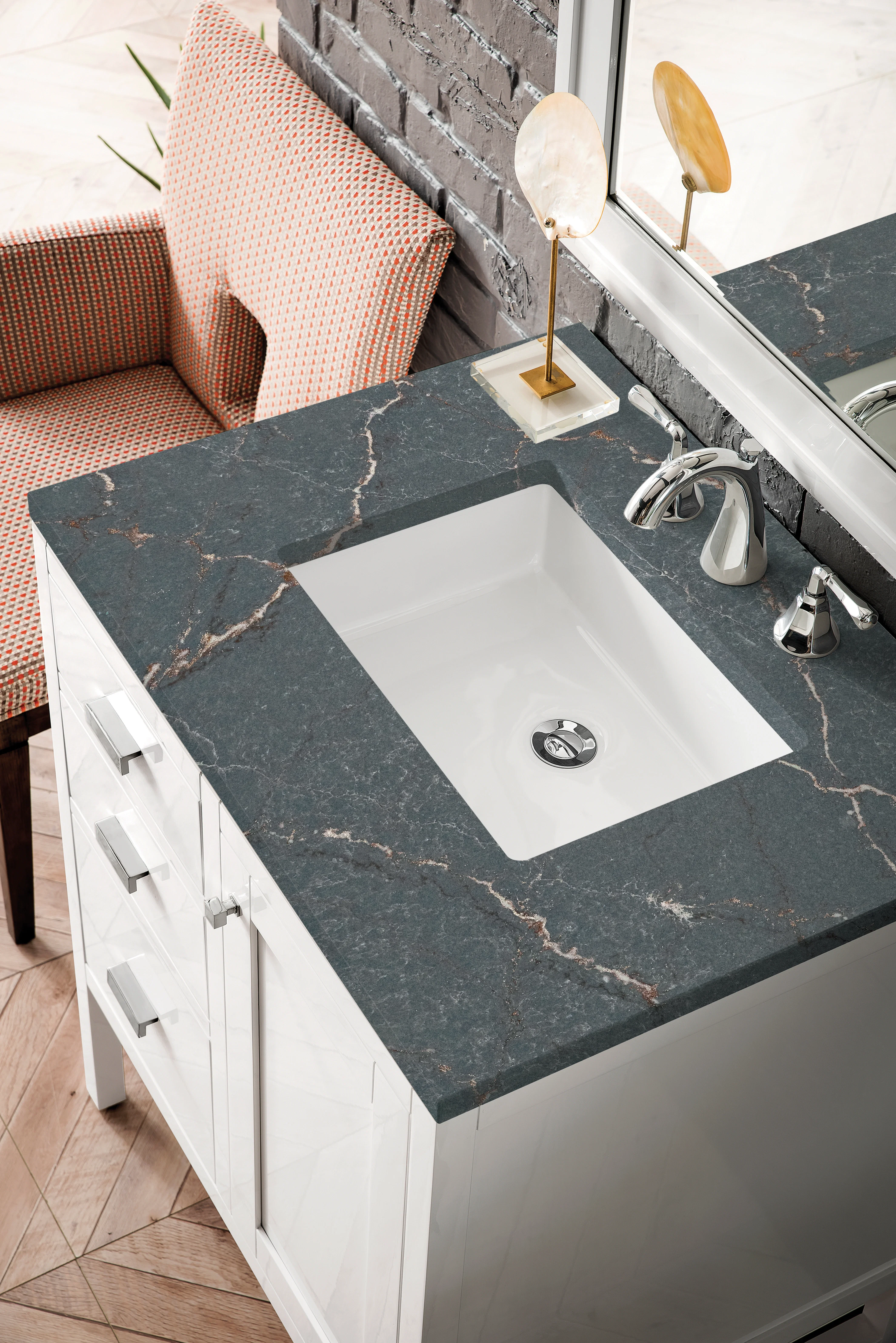 Addison 30" Single Vanity, Glossy White w/ 3 CM Parisien Bleu Silestone Top
