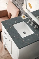 Addison 30" Single Vanity, Glossy White w/ 3 CM Parisien Bleu Silestone Top