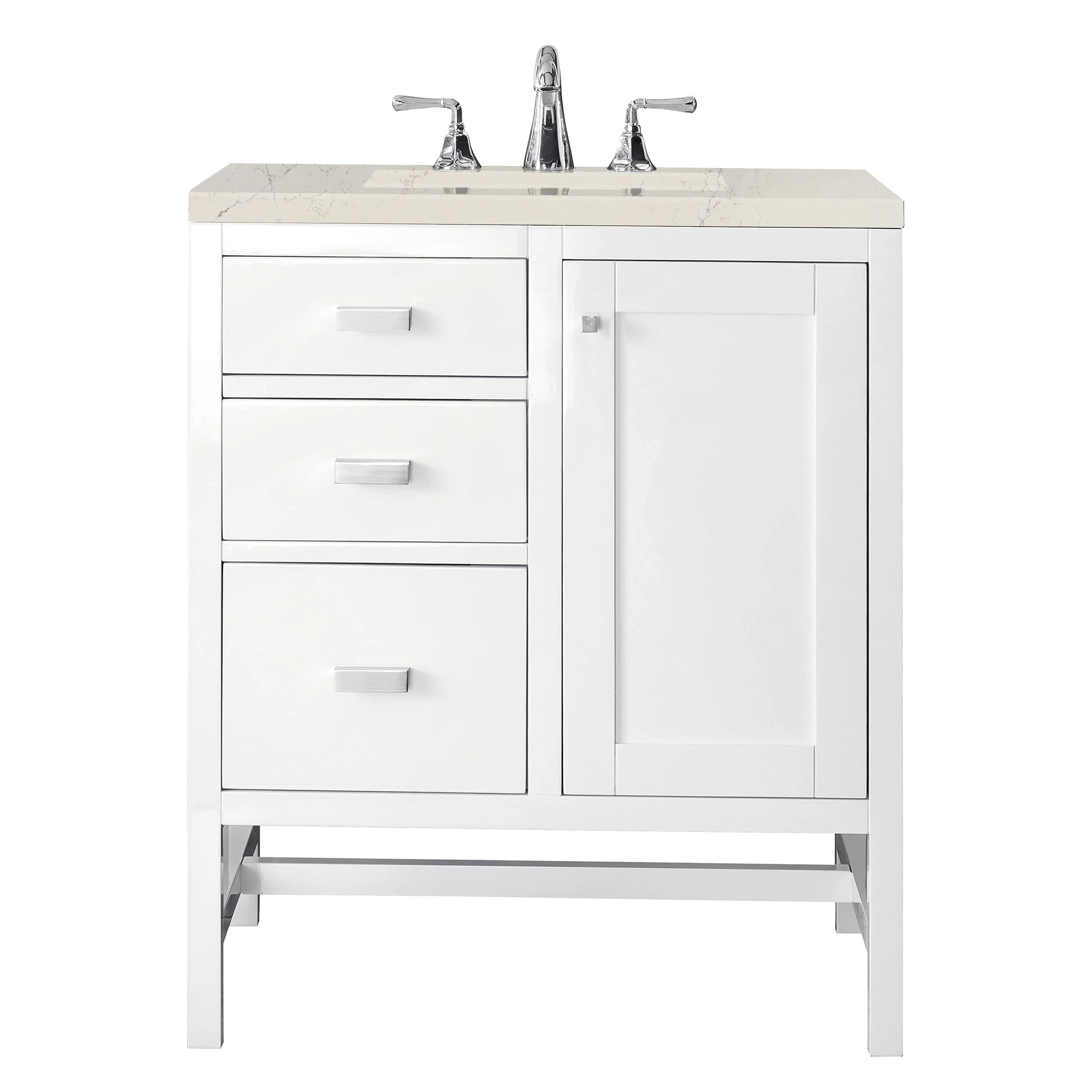 Addison 30" Single Vanity, Glossy White, w/ 3 CM Siberian Silestone Top