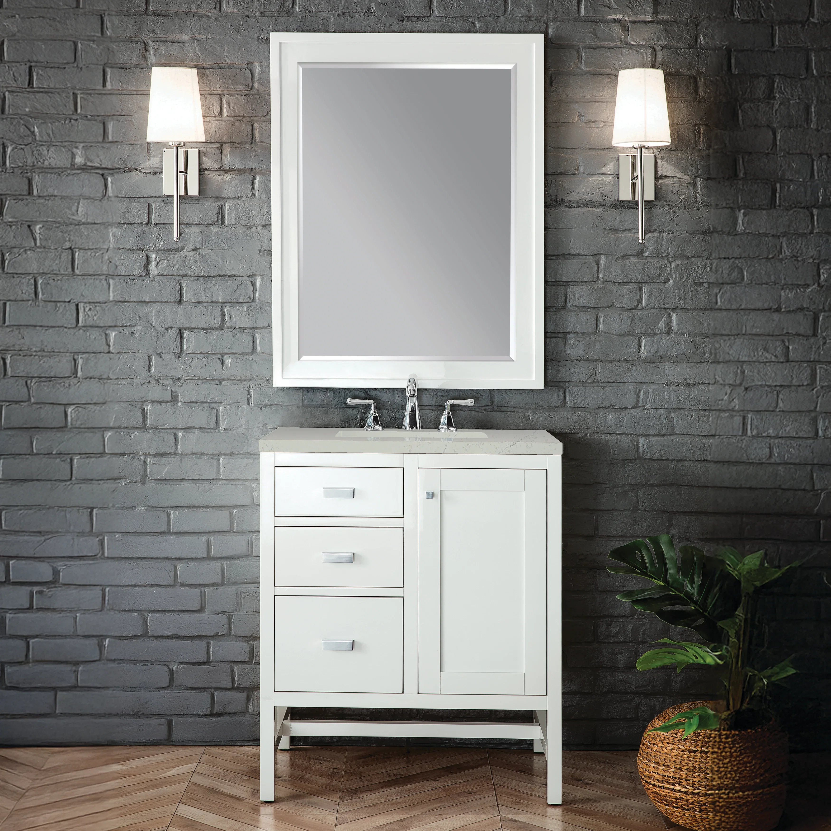 Addison 30" Single Vanity, Glossy White, w/ 3 CM Siberian Silestone Top