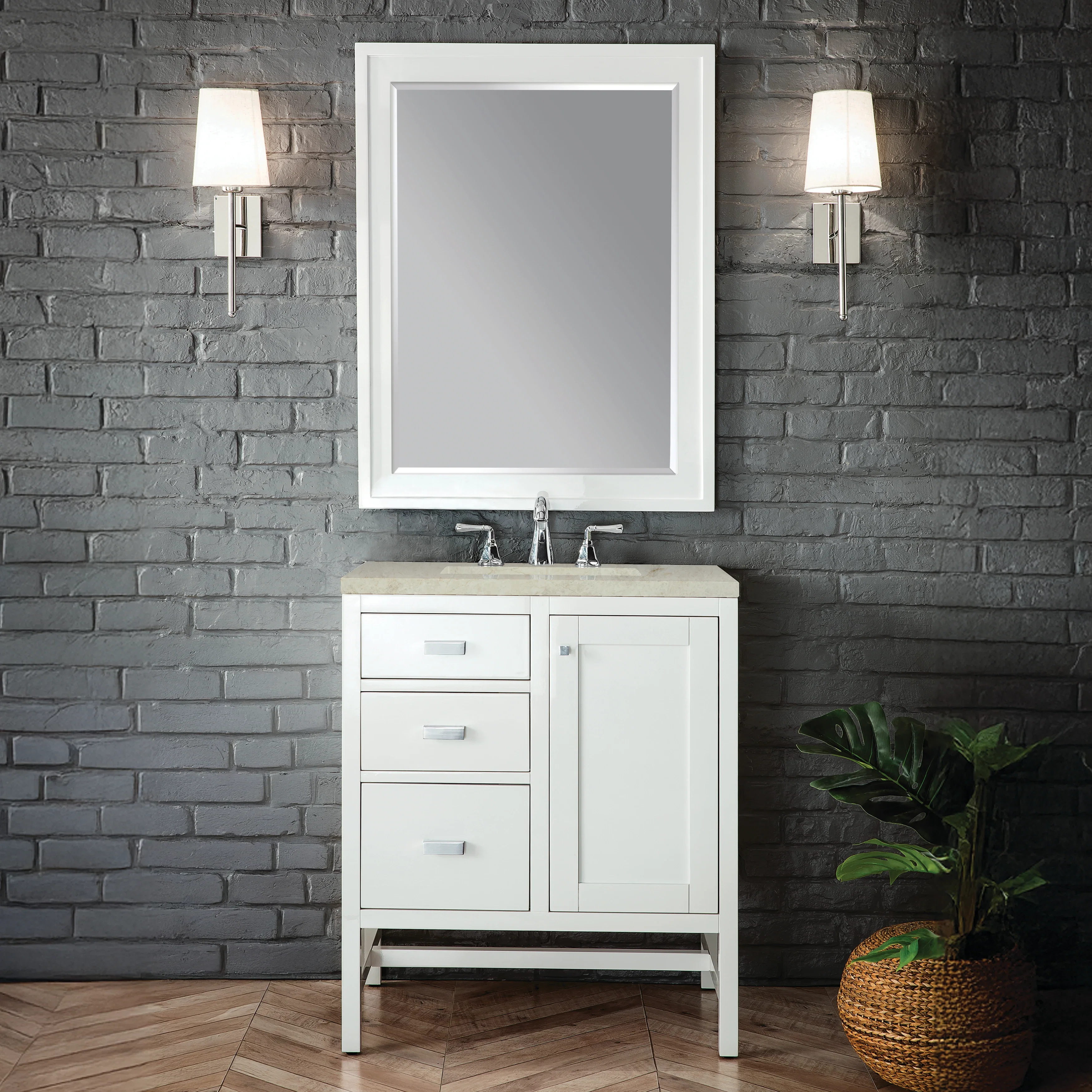 Addison 30" Single Vanity, Glossy White, w/ 3 CM Tajnar Eclos Top