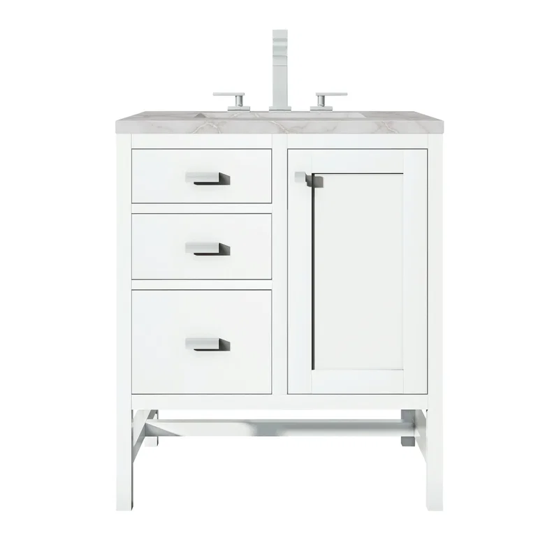 Addison 30" Single Vanity, Glossy White w/ 3 CM Victorian Silver Silestone Top