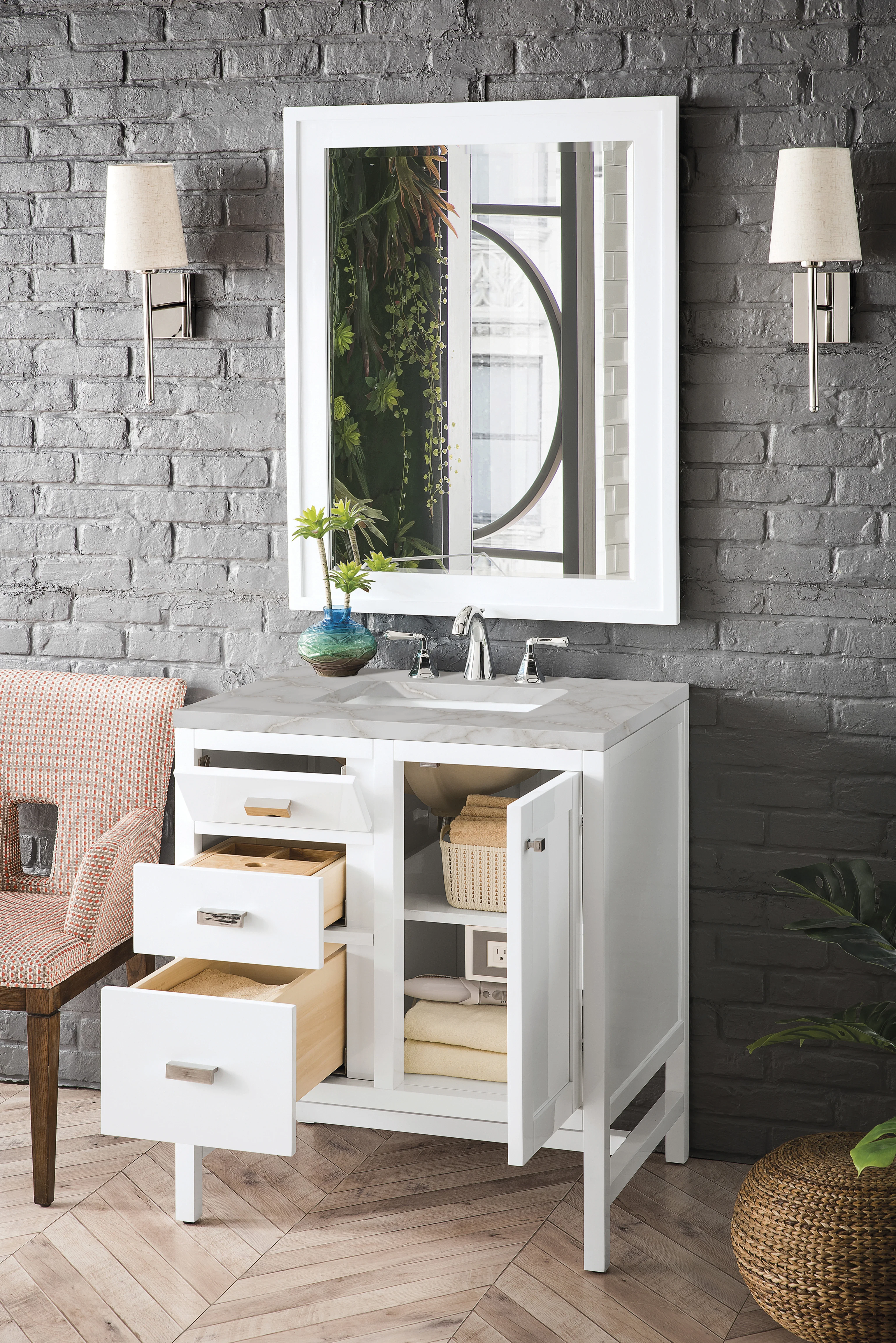 Addison 30" Single Vanity, Glossy White w/ 3 CM Victorian Silver Silestone Top