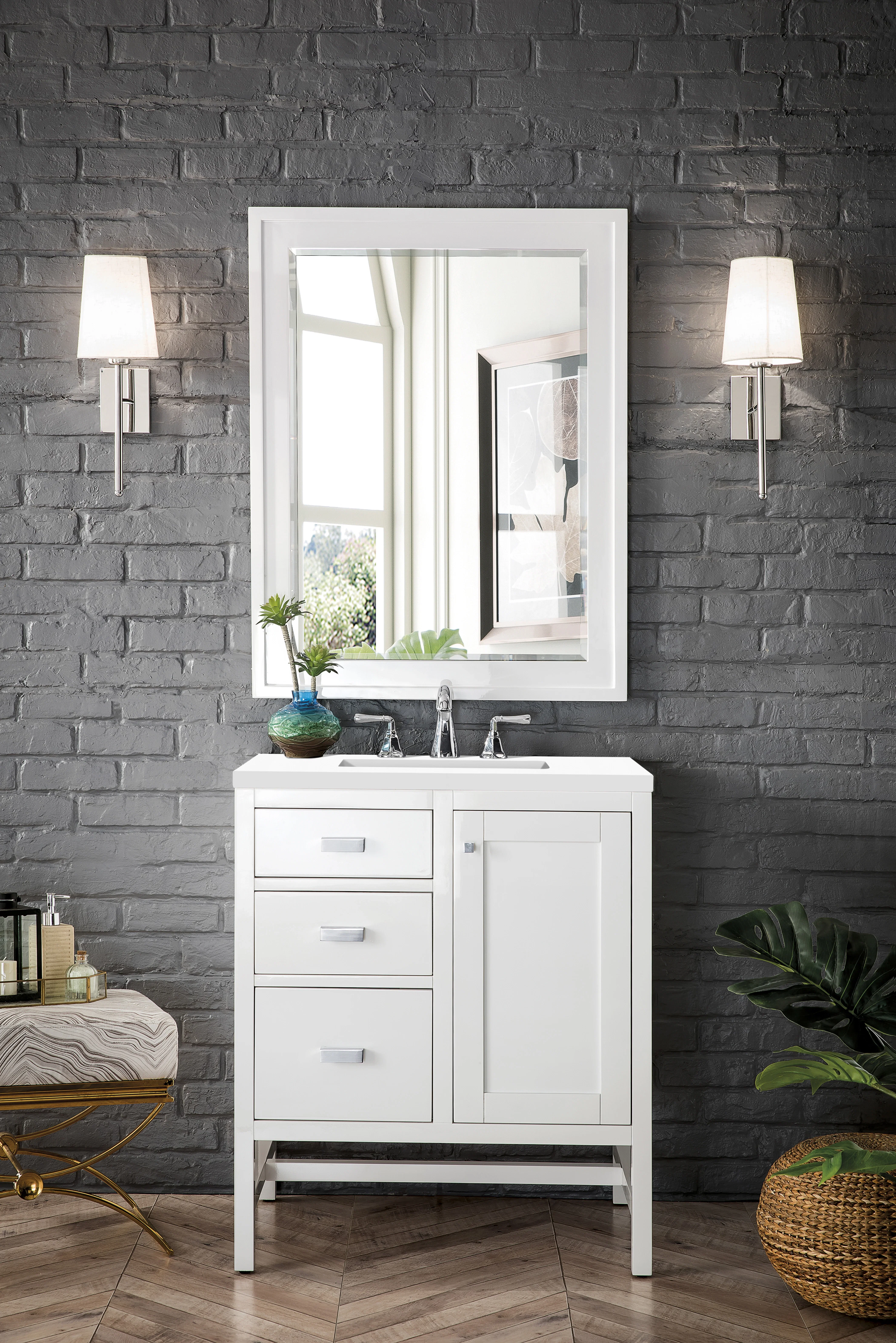 Addison 30" Single Vanity, Glossy White w/ 3 CM White Zeus Silestone Top