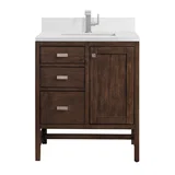 Addison 30" Single Vanity, Mid-Century Acacia w/ Single Hole 3 CM White Zeus Silestone Top & Backsplash