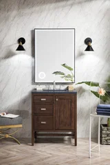 Addison 30" Single Vanity, Mid-Century Acacia w/ 3 CM Charcoal Soapstone Silestone Top
