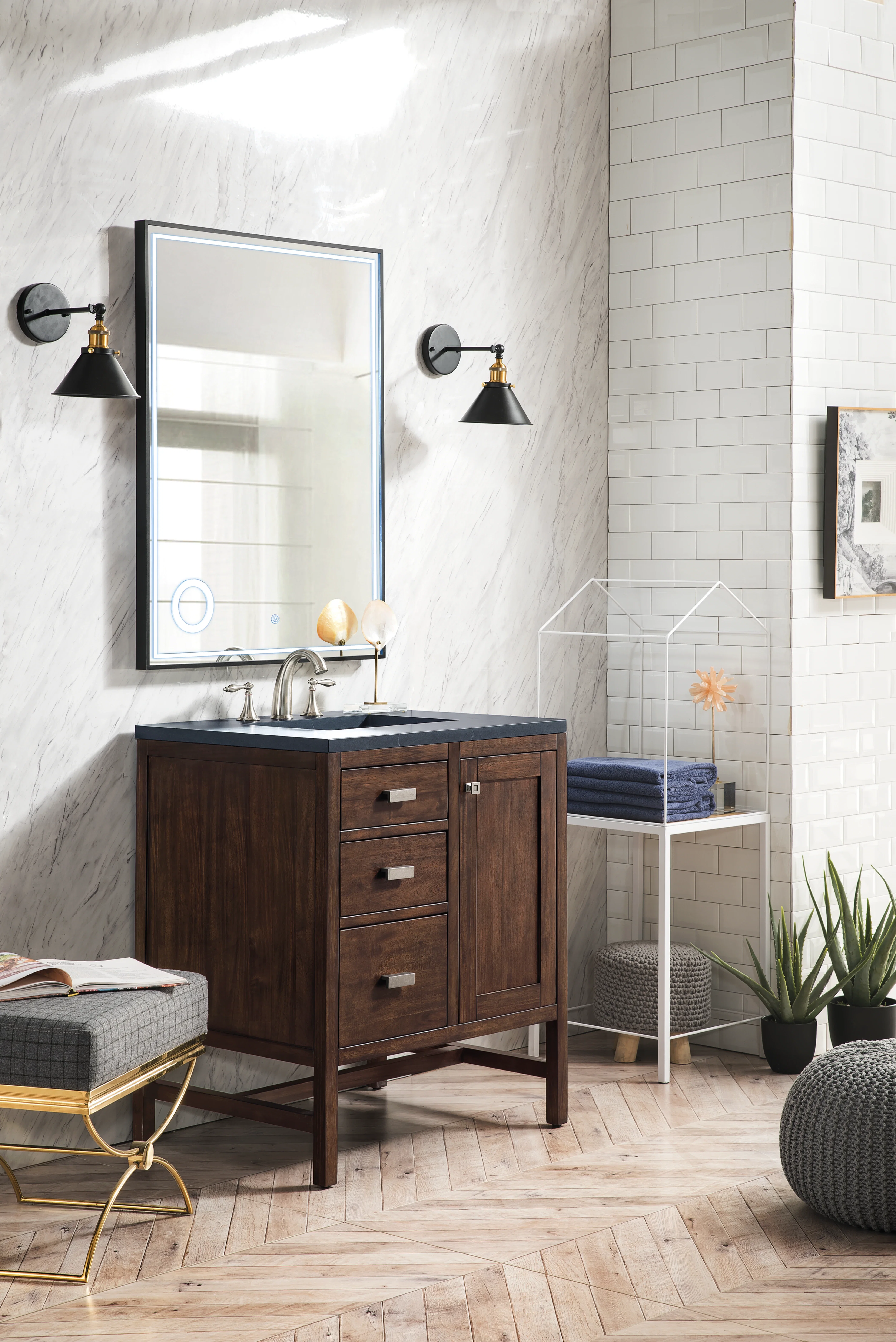 Addison 30" Single Vanity, Mid-Century Acacia w/ 3 CM Charcoal Soapstone Silestone Top