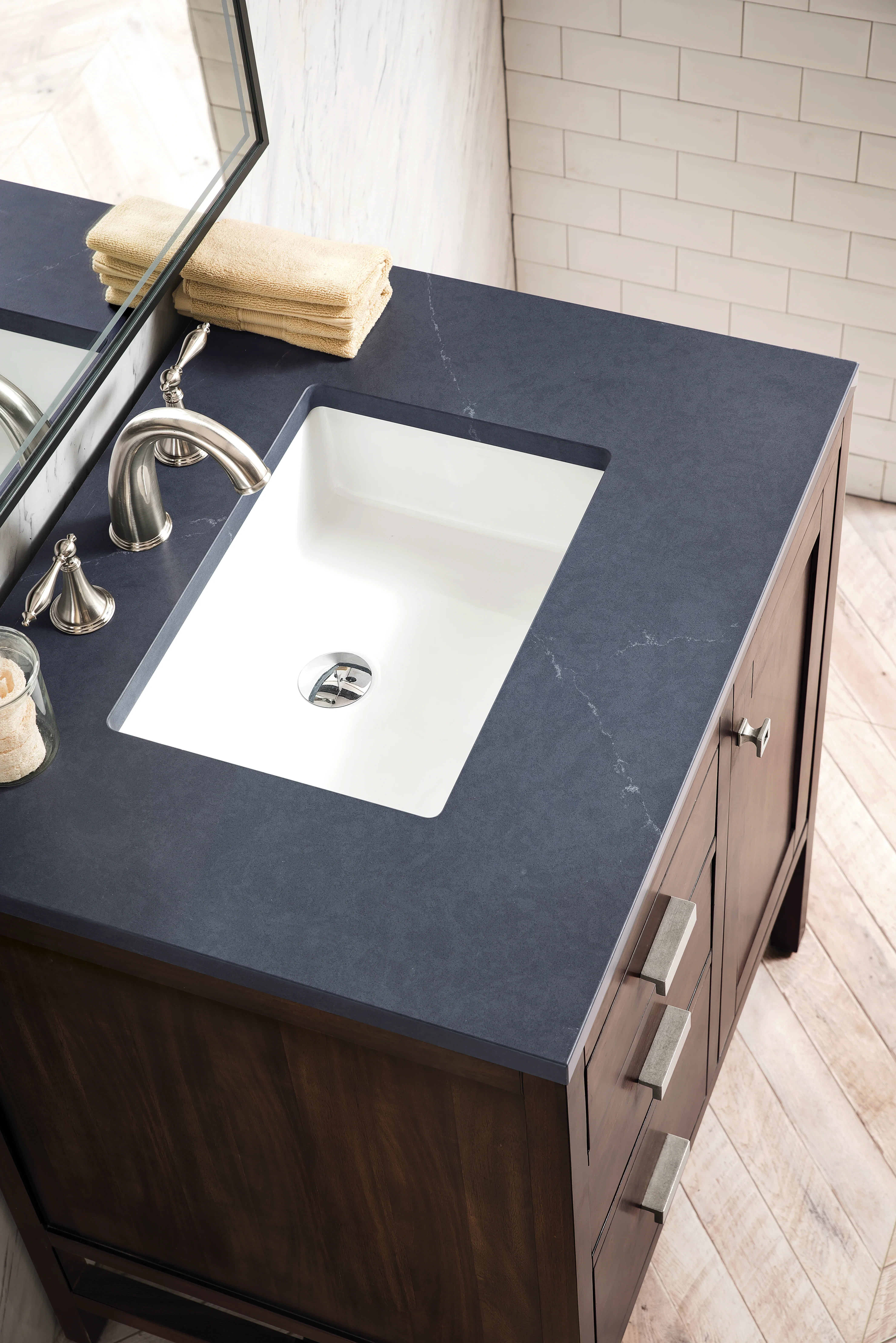 Addison 30" Single Vanity, Mid-Century Acacia w/ 3 CM Charcoal Soapstone Silestone Top