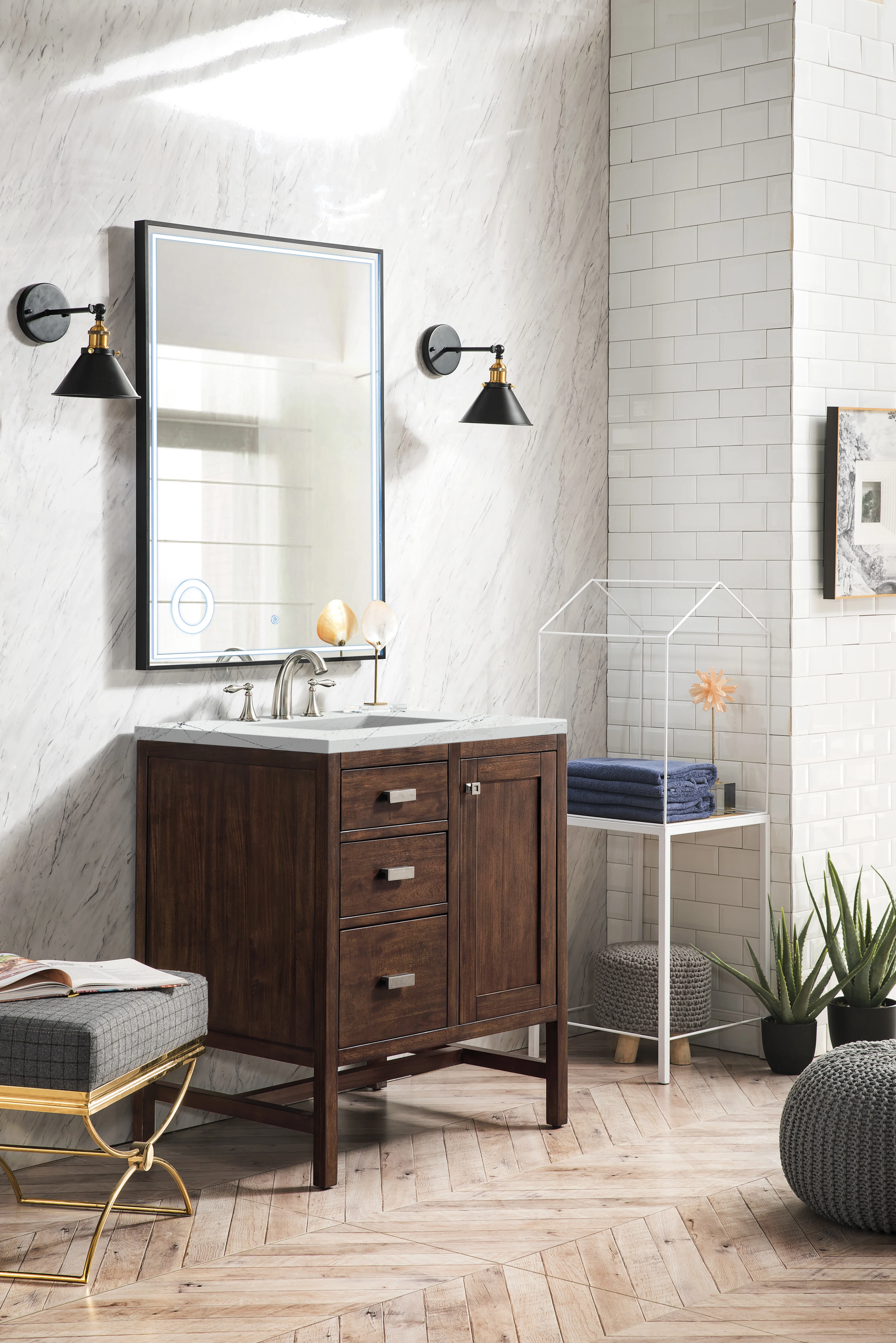 Addison 30" Single Vanity, Mid-Century Acacia w/ 3 CM Ethereal Noctis Silestone Top