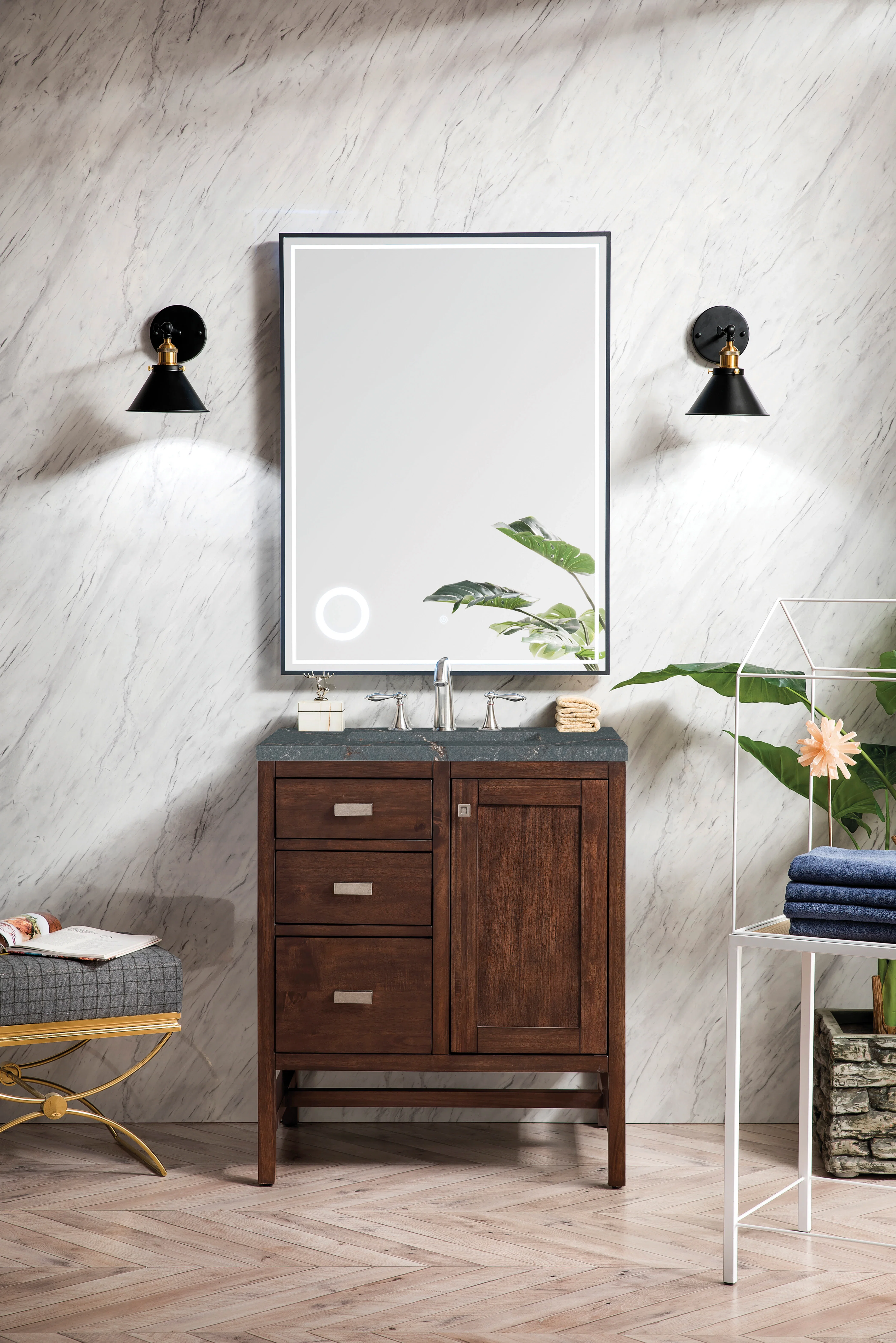 Addison 30" Single Vanity, Mid-Century Acacia w/ 3 CM Parisien Bleu Silestone Top