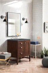 Addison 30" Single Vanity, Mid-Century Acacia w/ 3 CM Parisien Bleu Silestone Top