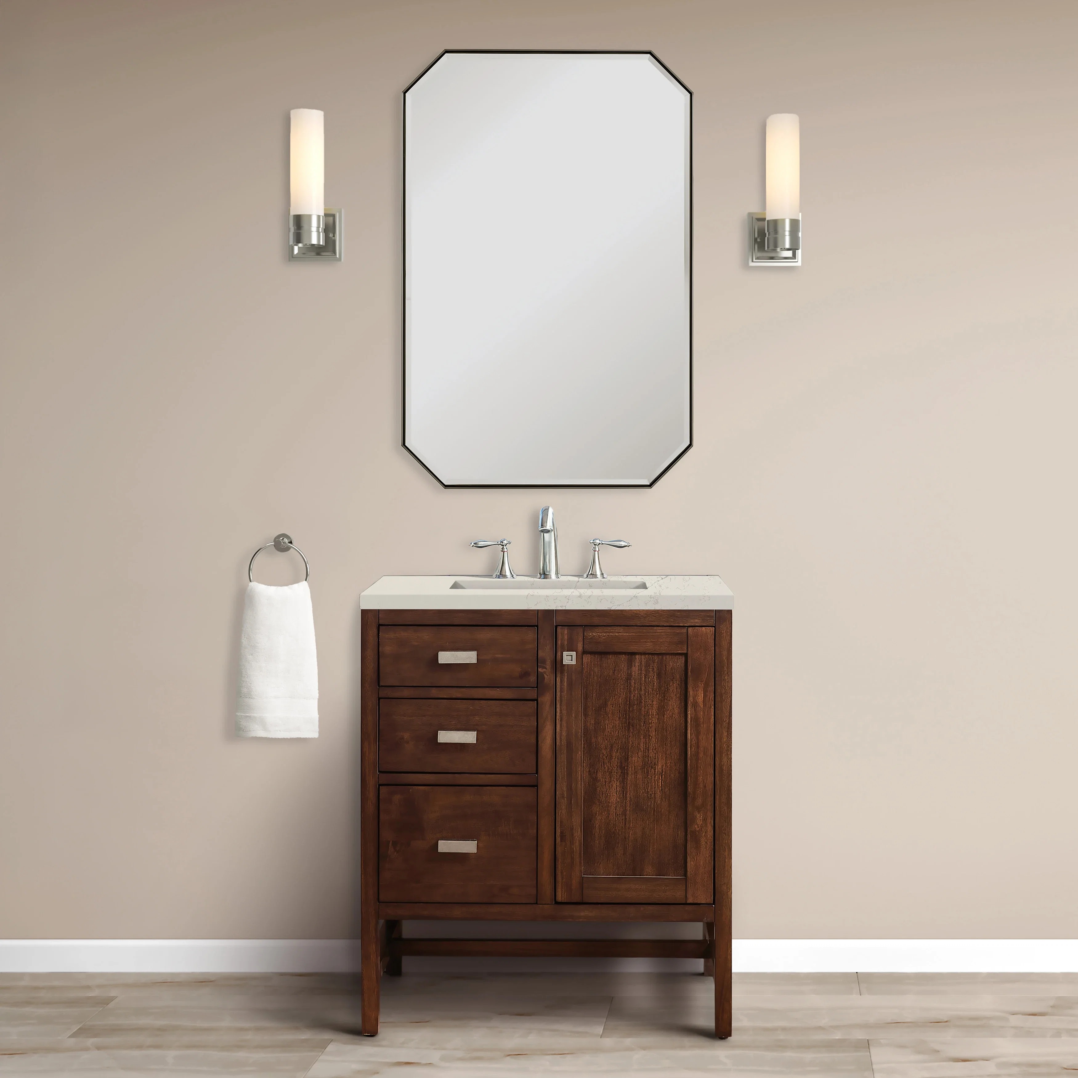 Addison 30" Single Vanity, Mid-Century Acacia, w/ 3 CM Siberian Silestone Top