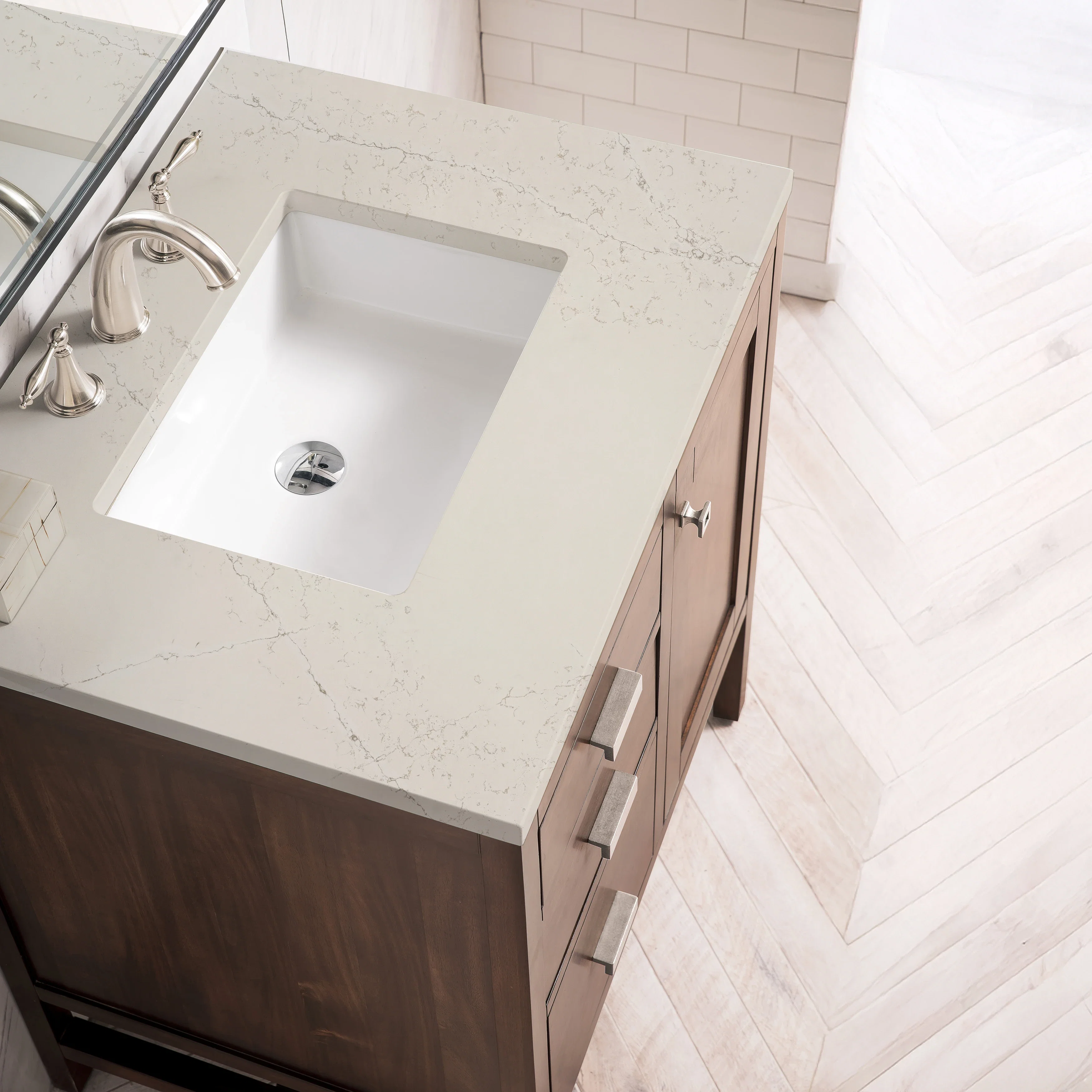 Addison 30" Single Vanity, Mid-Century Acacia, w/ 3 CM Siberian Silestone Top