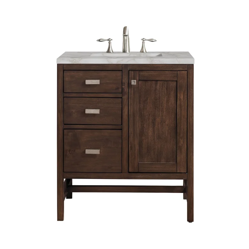 Addison 30" Single Vanity, Mid-Century Acacia w/ 3 CM Victorian Silver Silestone Top