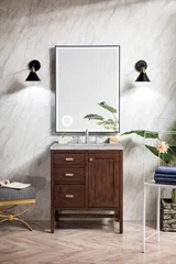 Addison 30" Single Vanity, Mid-Century Acacia w/ 3 CM Victorian Silver Silestone Top
