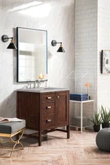 Addison 30" Single Vanity, Mid-Century Acacia w/ 3 CM Victorian Silver Silestone Top