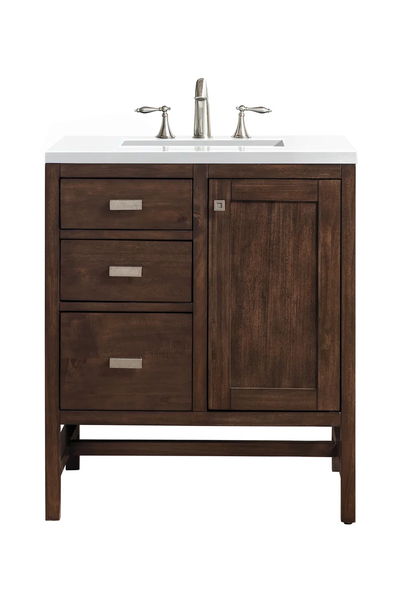 Addison 30" Single Vanity, Mid-Century Acacia w/ 3 CM White Zeus Silestone Top