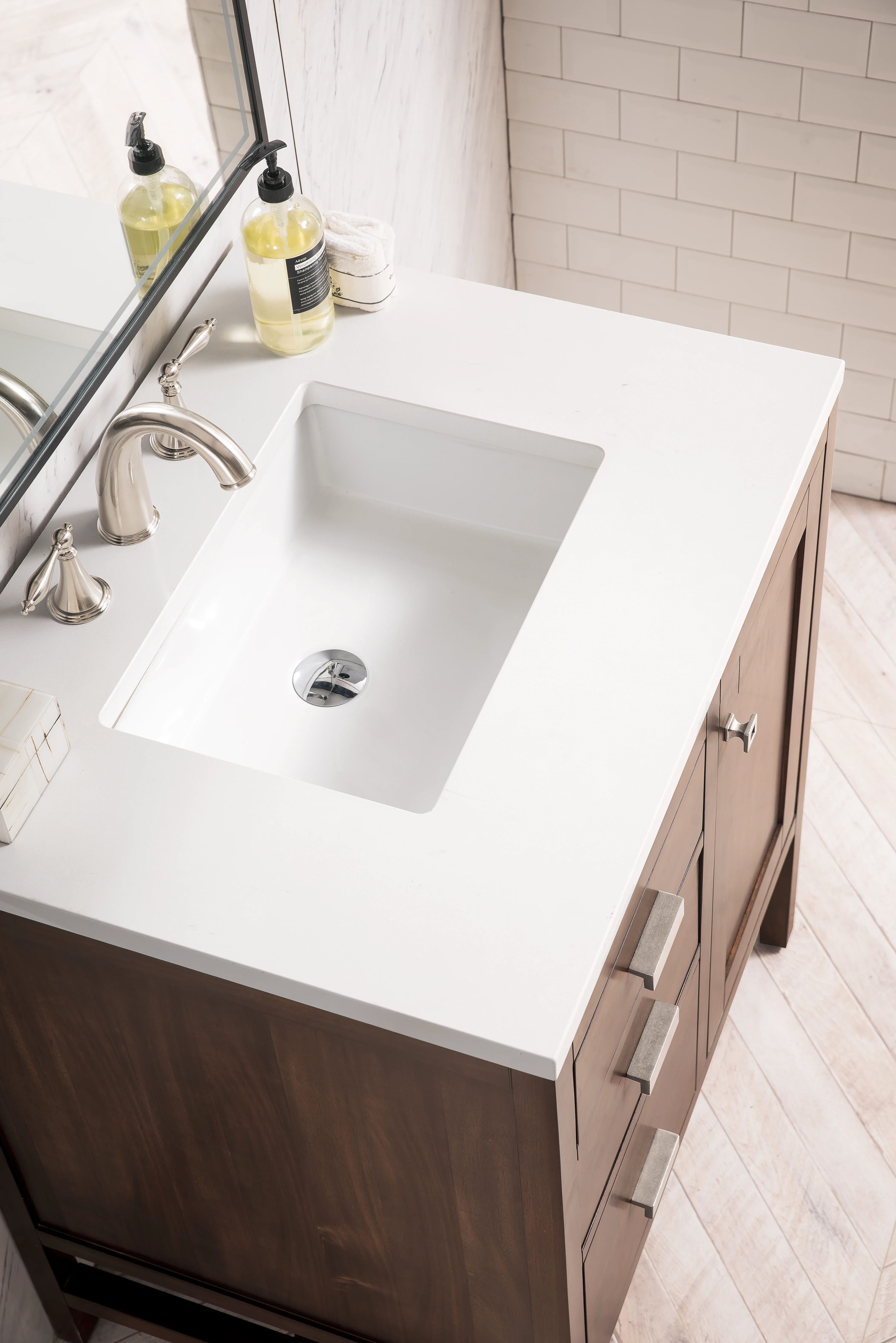 Addison 30" Single Vanity, Mid-Century Acacia w/ 3 CM White Zeus Silestone Top
