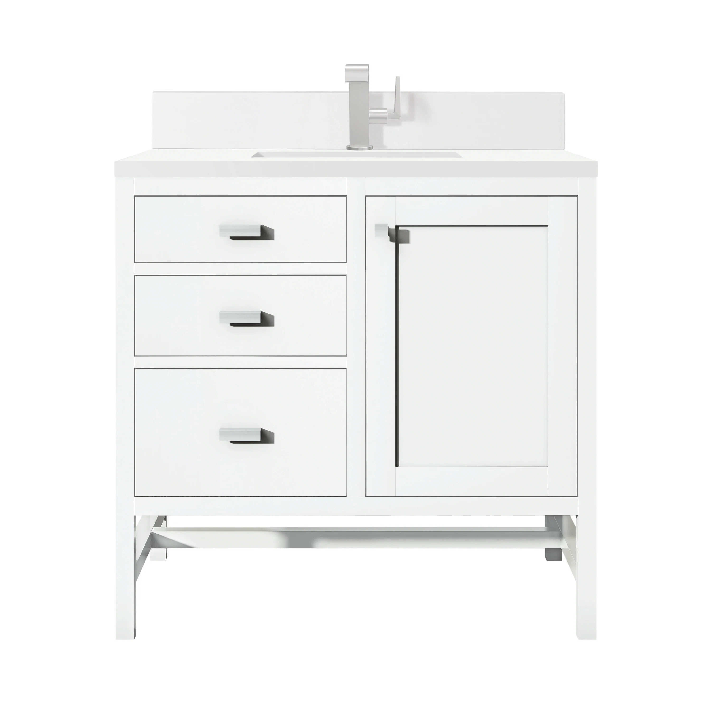 Addison 36" Single Vanity, Glossy White w/ Single Hole 3 CM White Zeus Silestone Top & Backsplash