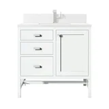 Addison 36" Single Vanity, Glossy White w/ Single Hole 3 CM White Zeus Silestone Top & Backsplash