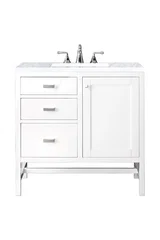 Addison 36" Single Vanity, Glossy White w/ 3 CM Carrara White Top