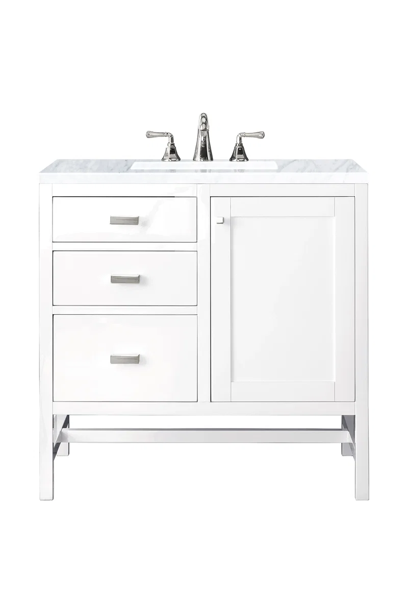 Addison 36" Single Vanity, Glossy White w/ 3 CM Carrara White Top