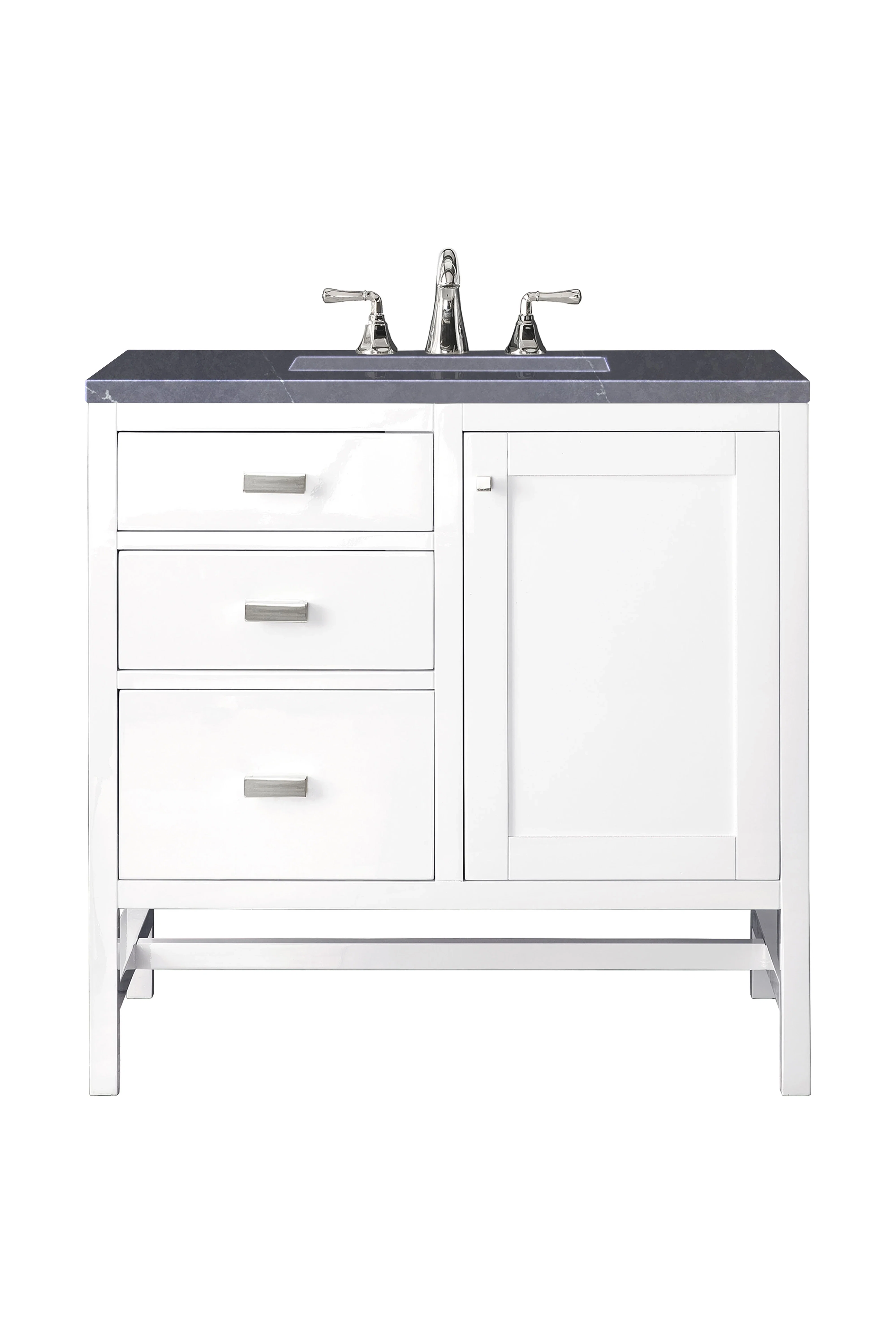 Addison 36" Single Vanity, Glossy White w/ 3 CM Charcoal Soapstone Silestone Top